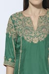 Samatvam By Anjali Bhaskar Green Dupion Silk, Shantoon Round Embroidered Kurta Sharara Set at Aza Fashions Samatvam By Anjali Bhaskar_Green Dupion Silk, Shantoon Round Embroidered Kurta Sharara Set _at_Aza_Fashions