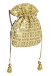 Shop_Fuchsia by aashaka mehta_Gold Silk Potli Bag_at_Aza_Fashions