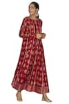 Shop_Sue Mue_Red Lycra Crepe, Maheshwari Cotton Round Printed Anarkali Set _at_Aza_Fashions