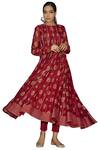 Sue Mue_Red Lycra Crepe, Maheshwari Cotton Round Printed Anarkali Set _Online_at_Aza_Fashions