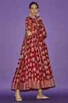 Buy_Sue Mue_Red Lycra Crepe, Maheshwari Cotton Round Printed Anarkali Set _at_Aza_Fashions