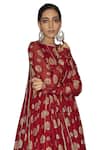 Shop_Sue Mue_Red Lycra Crepe, Maheshwari Cotton Round Printed Anarkali Set _Online_at_Aza_Fashions