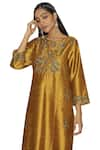 Buy_Sue Mue_Yellow Raw Silk Round Embroidered Kurta Set _Online_at_Aza_Fashions