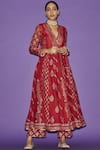 Buy_Sue Mue_Red Maheshwari Handloom Cotton Printed Anarkali Set_at_Aza_Fashions