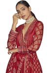 Buy_Sue Mue_Red Maheshwari Handloom Cotton Printed Anarkali Set_Online_at_Aza_Fashions