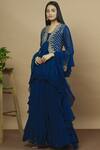 Aksh_Blue Georgette Square Neck Embroidered Jacket Skirt Set_Online_at_Aza_Fashions