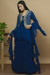 Buy_Aksh_Blue Georgette Square Neck Embroidered Jacket Skirt Set_at_Aza_Fashions