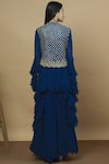 Shop_Aksh_Blue Georgette Square Neck Embroidered Jacket Skirt Set_at_Aza_Fashions