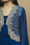 Aksh_Blue Georgette Square Neck Embroidered Jacket Skirt Set_at_Aza_Fashions