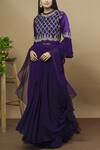 Buy_Aksh_Purple Organza, Chiffon Round Embroidered Skirt Set_at_Aza_Fashions