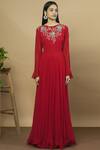 Shop_Aksh_Red Organza, Georgette Round Embroidered Anarkali With Dupatta_Online_at_Aza_Fashions