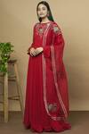 Buy_Aksh_Red Organza, Georgette Round Embroidered Anarkali With Dupatta_at_Aza_Fashions