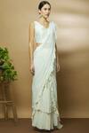 Varun Bahl_White Chanderi Sweetheart Neck Pre-draped Ruffle Saree_Online_at_Aza_Fashions