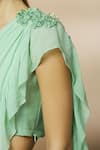 Varun Bahl_Green Chanderi Sweetheart Neck Pre-draped Ruffle Saree_at_Aza_Fashions