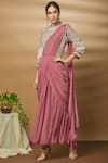 Buy_Varun Bahl_Pink Net Pre-draped Saree Gown_at_Aza_Fashions