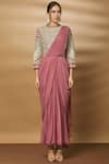 Shop_Varun Bahl_Pink Net Pre-draped Saree Gown_Online_at_Aza_Fashions