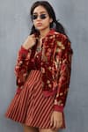 Buy_Torani_Red Silk Velvet Jacket_at_Aza_Fashions