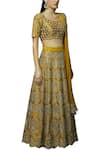 Vandana Sethi_Yellow Dupion Raw Silk U Neck Embroidered Bridal Lehenga Set _Online_at_Aza_Fashions