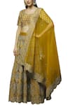 Buy_Vandana Sethi_Yellow Dupion Raw Silk U Neck Embroidered Bridal Lehenga Set _Online_at_Aza_Fashions