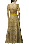 Shop_Vandana Sethi_Yellow Dupion Raw Silk U Neck Embroidered Bridal Lehenga Set _at_Aza_Fashions