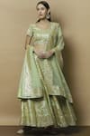 Buy_Vandana Sethi_Green Dupion Raw Silk Leaf Neck Embroidered Bridal Lehenga Set _at_Aza_Fashions