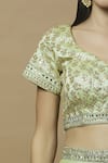 Vandana Sethi_Green Dupion Raw Silk Leaf Neck Embroidered Bridal Lehenga Set _at_Aza_Fashions