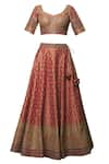 Shop_Vandana Sethi_Peach Dupion Raw Silk Leaf Neck Embroidered Bridal Lehenga Set _Online_at_Aza_Fashions