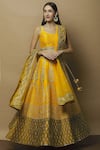 Buy_Vandana Sethi_Yellow Dupion Raw Silk U Neck Embroidered Bridal Lehenga Set _at_Aza_Fashions