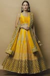 Vandana Sethi_Yellow Dupion Raw Silk U Neck Embroidered Bridal Lehenga Set _Online_at_Aza_Fashions