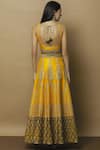 Shop_Vandana Sethi_Yellow Dupion Raw Silk U Neck Embroidered Bridal Lehenga Set _at_Aza_Fashions