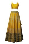 Buy_Vandana Sethi_Yellow Dupion Raw Silk U Neck Embroidered Bridal Lehenga Set _Online_at_Aza_Fashions