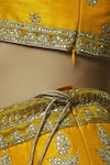 Shop_Vandana Sethi_Yellow Dupion Raw Silk U Neck Embroidered Bridal Lehenga Set _Online_at_Aza_Fashions