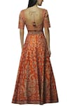 Shop_Vandana Sethi_Orange Dupion Raw Silk Leaf Neck Embroidered Bridal Lehenga Set _at_Aza_Fashions