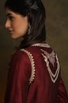 Buy_Anju Modi_Maroon Cotton Embroidered Asymmetric Kurta Set_Online_at_Aza_Fashions