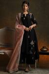 Buy_Anju Modi_Black Silk Chanderi Kurta Set_at_Aza_Fashions