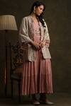 Buy_Anju Modi_Beige Silk Chanderi Jacket With Dress_at_Aza_Fashions