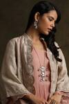 Anju Modi_Beige Silk Chanderi Jacket With Dress_Online_at_Aza_Fashions