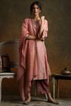 Buy_Anju Modi_Pink Silk Dupion Printed Kurta Set_at_Aza_Fashions