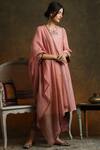 Shop_Anju Modi_Pink Silk Dupion Printed Kurta Set_at_Aza_Fashions