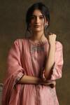 Anju Modi_Pink Silk Dupion Printed Kurta Set_Online_at_Aza_Fashions