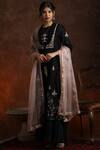 Buy_Anju Modi_Black Silk Chanderi Kurta Set_at_Aza_Fashions