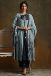 Buy_Anju Modi_Blue Silk Chanderi Kurta And Palazzo Set_at_Aza_Fashions