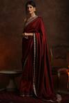 Buy_Anju Modi_Maroon Silk Saree Set_at_Aza_Fashions