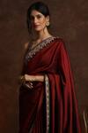 Anju Modi_Maroon Silk Saree Set_Online_at_Aza_Fashions