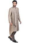 Poonam Kasera_Beige Silk Draped Achkan Set  _Online_at_Aza_Fashions