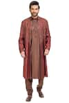 Buy_Poonam Kasera_Maroon Moonga Dupian Embroidered Jacket Kurta Set  _at_Aza_Fashions