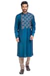 Buy_Poonam Kasera_Blue Moonga Silk Embroidered Kurta Set _at_Aza_Fashions