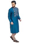 Poonam Kasera_Blue Moonga Silk Embroidered Kurta Set _Online_at_Aza_Fashions
