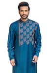 Shop_Poonam Kasera_Blue Moonga Silk Embroidered Kurta Set _Online_at_Aza_Fashions