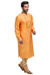 Poonam Kasera_Orange Moonga Silk Embroidered Kurta Set_Online_at_Aza_Fashions